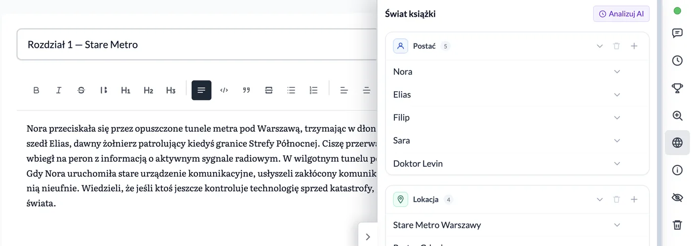 Świat książki — postacie i lokacje wyodrębnione przez AI